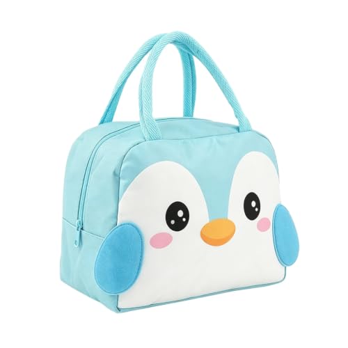 Image of Zibuyu Blue Penguin Lunch Bag, 4L Thermal Leakproof Tiffin Pouch for School