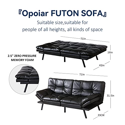 Opoiar Futon Sofa Bed, Convertible Memory Foam Couch, Faux Leather Futon Sets Daybed With Mattress Included, Modern Sleeper Sofa Love Seat For Small/Compact Living Space #TOP1