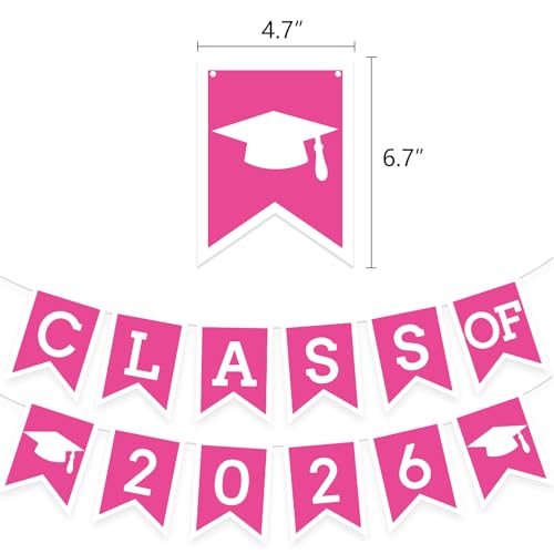 Image of Hotpink Graduation Party Decoration Class 2026 Banner Hanging Pom Poms Flowers High School College Grad Supplies