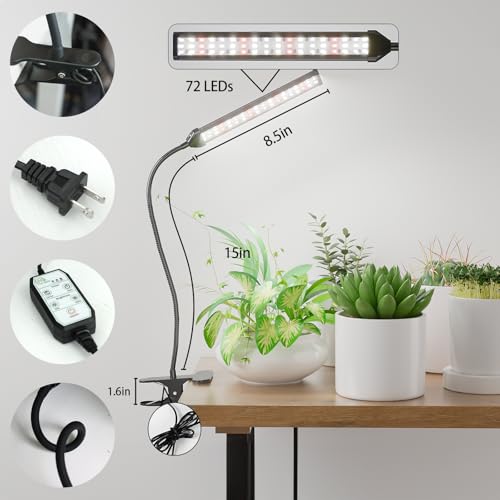 GooingTop Grow Light for Indoor Plants Growing,5000K White Full Spectrum Gooseneck Plant Lamp with Red Blue LED Clip Des - Additional View