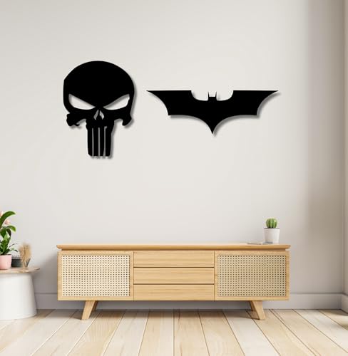 Image of TWIGGY Superhero 6mm MDF Wooden Wall Decor Set for Home, Office, or Gaming Room, Gift, Anime (pack of 2 | The Dark Knight,Punisher)