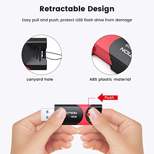 USB 3.0 Flash Drive KOOTION 10 Pack 16GB USB 3.0 Thumb Drive Retractable 16G Zip Drive Ultra High Speed USB Stick Jump Drive Rugged Memory Stick with LED Indicator for Data Storage and Transfer - Image 3