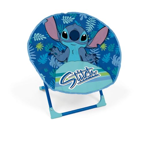 ARDITEX Chaise en forme de lune Disney Lilo & Stitch - Structure en métal - Siège en polyester - Pliable - Peu encombrant - Design dessin animé - Blanc - 50...