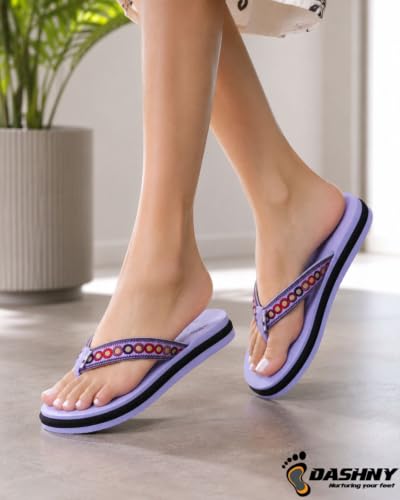 Image of Dashny Women's Comfortable Flip Flops | Soft Cushioned Footbed | Lightweight Anti-Skid Sole | Embroidered Toe Post Slippers | Comfortable Indoor & Outdoor Footwear