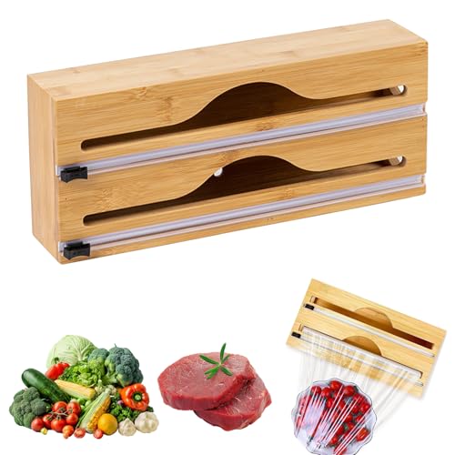 Cling Film Dispenser and CutterBamboo Foil Dispenser and Cutter Compatible with 12 inches Wide Rolls Kitchen Wrap Oraganizer for Aluminum Foil Parchment Paper Wax Paper