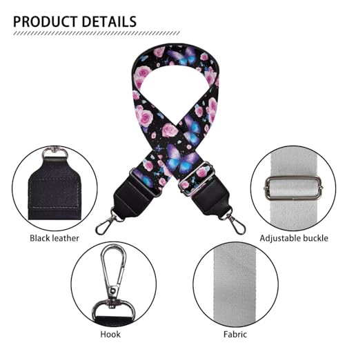 Image of TODIYADDU Butterfly Pink Flower Bag Straps Shoulder Strap Replacement Adjustable Straps Purse Extender Shoulder Strap Bag Strap Crossbody for Women Students Suitable for Handbag Computer Bag