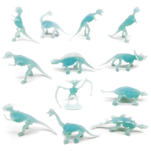 Image of HAPTIME 12 Pcs Dinosaur Fossil Skeletons Figures - Mini Figurines Glow-in-The-Dark Toys for Toddler Kids - Dino Bones Cake Topper Party Favors, Ideal Gift for 3 4 5 6 Boys Girls