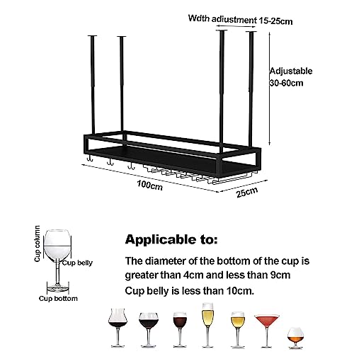 Casier à vin suspendus de plafond avec support de verres réglable
