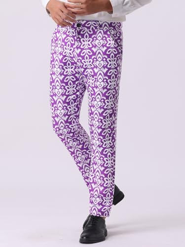 Retro Floral Dress Pants for Men's Flat Front Formal Paisley Flower Pattern Trouser2