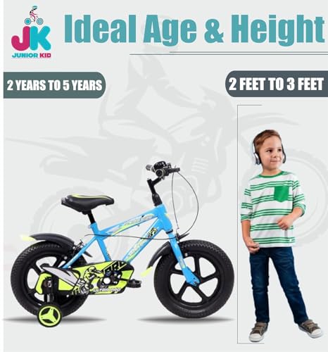Image of JUNIOR KID BMX 14 Inch Kids Cycle with Rigid Suspension Side Wheels Ideal for 2 to 5 Years Boys and Girls Bicycle Sky