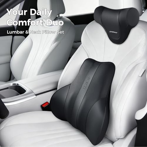 Coverado Lumbar Support Pillow for Car, Ergonomic Memory Foam Back Pillow for Office Chair, New Back Cushion for Pain Relief, PU Leather Car Lumbar Support for Driving Seat Black by Coverado - Used condition - Image 8
