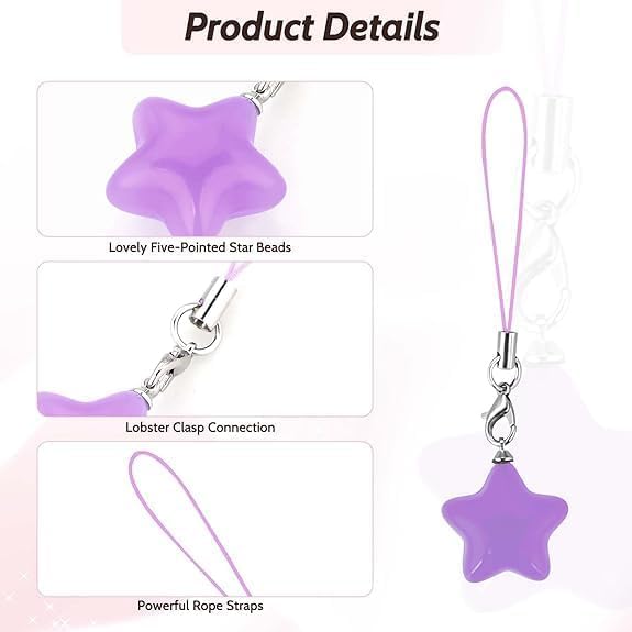 Wentoenapp 10Pcs Multicolour Cute Phone Charms Small Phone Charm Star Strap Aesthetic String Cute Keychain Lanyard String Charm Decor, Car Keychain