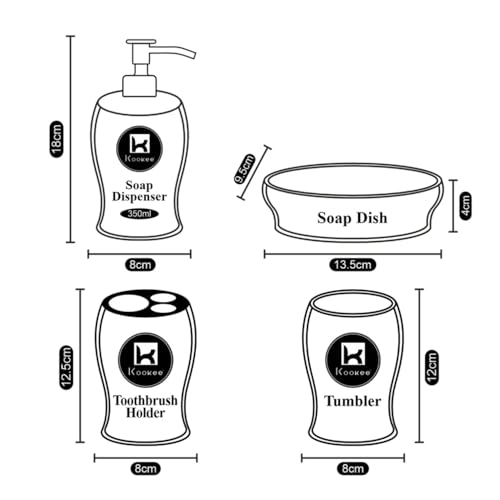 Image of Kookee Ceramic Bathroom Accessories Set of 4 | Soap Dispenser, Toothbrush Holder & Soap Dish | Modern Luxury Bath Essentials for Home - White & Gold (12247)