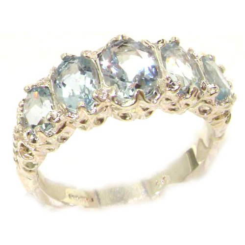 925 Sterling Silver Real Genuine Aquamarine Womens Band Engagement Ring - Size 6 #TOP17