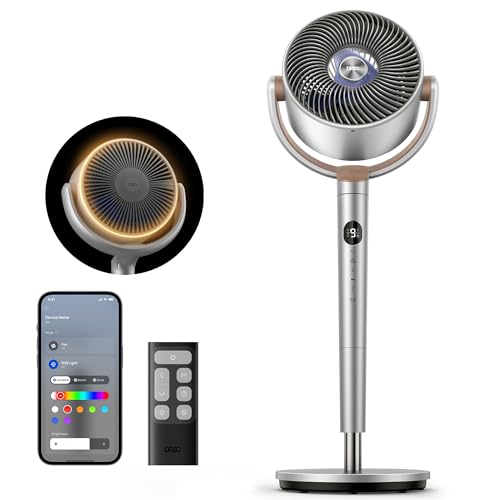 Dreo Smart Fans for Bedroom, 120° +120° Omni-Directional Oscillating Fan, 90ft Quiet Pedestal Fan with RGB Light, 9 Speeds, 6 Modes, 20dB, 8H Timer, Wi-Fi/Voice, 37-42