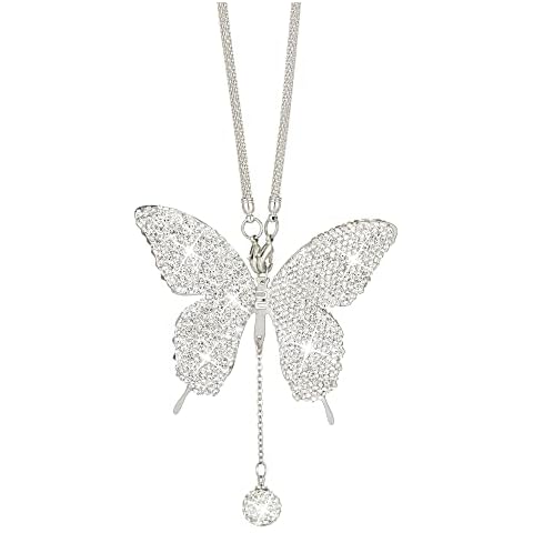 Bling Butterfly Diamond Car Accessories for Women, Crystal Car Rear View Mirror Charms Car Decoration Valentine's Day Gifts Lucky Hanging Interior Ornament Pendant. (Silver) Cover