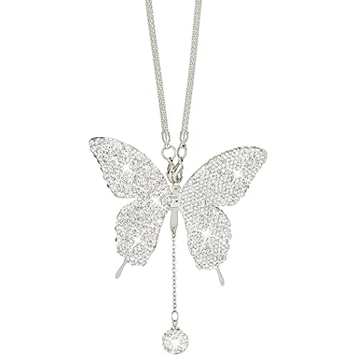 Rhinestones Butterfly Diamond Car Accessories - Crystal Rear View Mirror Charms for Women, Valentine's Day Gifts - Silver