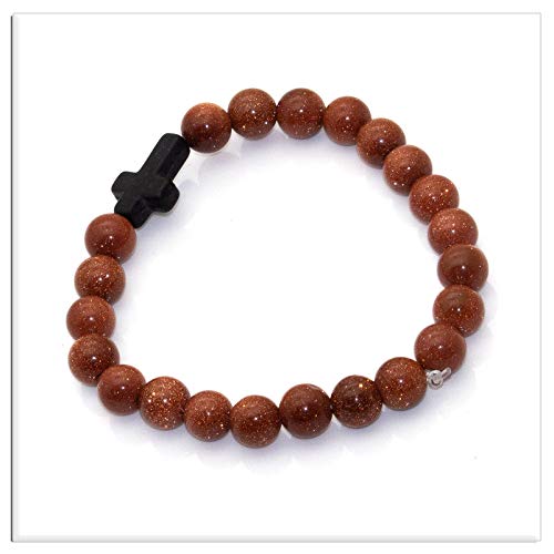 Image of Xusamss Fashion Religious Cross Bracelet 8mm Tiger Eye Turquoise Beads Elastic Bracelet,7 1 /2 wrist