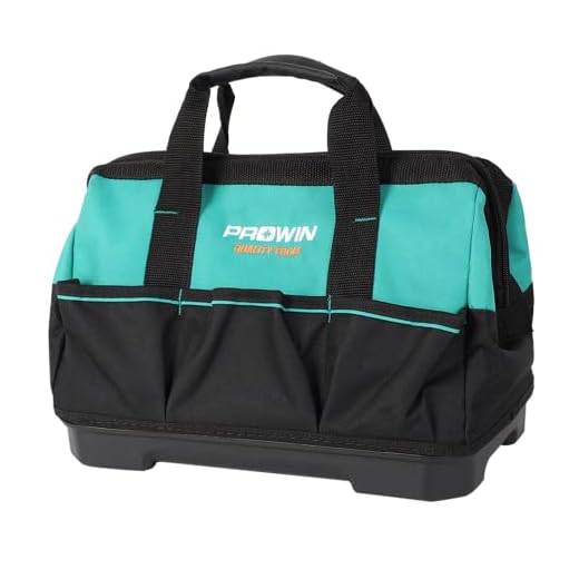 Prowin 14-inch Tool Bag, Multi-pocket Tool Organizer with Plastic Waterproof Bottom, Wide Mouth Tool Tote Bag with Inside Pockets for Construction, Carpentry, Gardening, Electrician, DIY