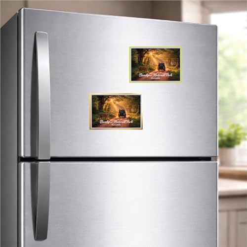 Image of Decorative Fridge Magnet with Glowing Border | Pack of 1 (Bandipur National Park, Karnataka, 3x2 inch - Golden Border)