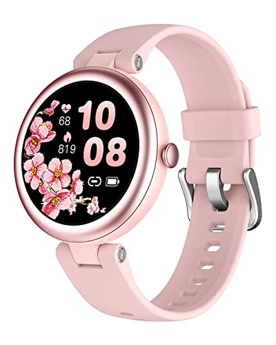 Reloj Inteligente Mujer,SHANG WING Lynn Smartwatch Mujer con Pulsómetro,Monitor de Sueño,Control de Musica,Eesfera Personalizada,Notificación de Mensajes,Smartwatch Redondo para Android iOS 2 Correas