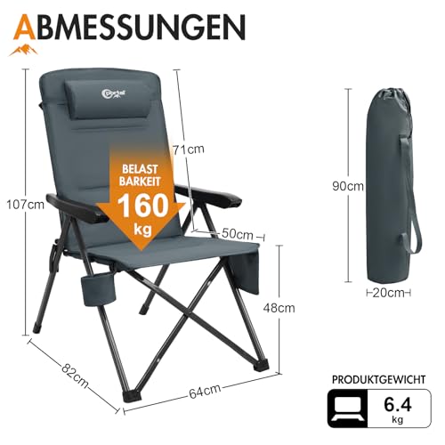 inklusive Armlehnenhalter (112 Zeichen). - Detailansicht von Super Portal Campingstuhl Faltbar 160KG Deal Dealfoxx.de