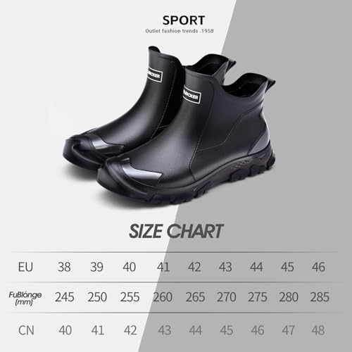 Gugifcto Gummistiefel Herren,Gummistiefel Damen Kurze,Halbhoch Stylische Boots Wasserdicht rutschfest Geeignet Regentag Rutschiger Boden Gartenschuhe Black44EU