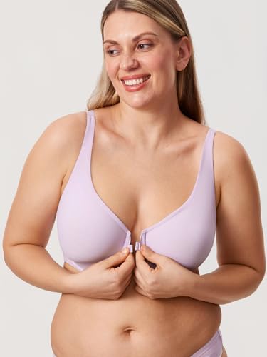 Image of DELIMIRA Women's Front Closure Bras Seamless Plus Size Plunge Underwire Unlined Comfortable Bra