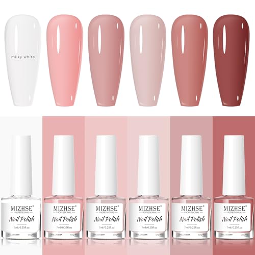 MIZHSE Nail Polish Set: 6 Classic Nude Colors Collection Milky Wh...