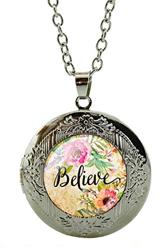 Blazing Autumn Spritial Words Locket Necklace Pendant for Teens/Women (Believe)