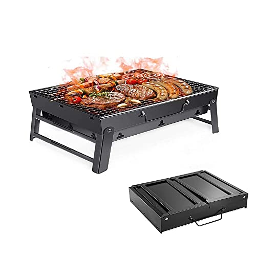 Barbacoa de carbón portátil y Plegable - Ahumador de Acero Inoxidable para Picnic, jardín, terraza, Camping y Viajes - 35 x 27 x 20 cm