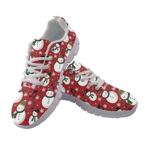 Jeiento Christmas Shoes for Women Men Christmas Snowman Road Running Sneakers Music Note Print Walking Sneakers Lightweight Mesh Workout Tennis Shoes Funny Xmas Footwear,US 7.5
