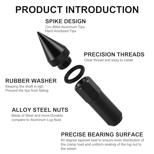 Image of SINGARO 20PCS M14X1.5 Wheel Lug Nuts, Cap Spiked Extended Tuner 60mm Aluminum Wheels Rims Lug Nuts (Black)