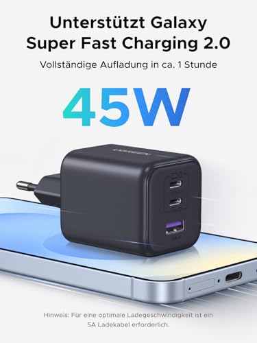 UGREEN 45W USB C Ladegerät 3-Port PPS Schnellladegerät 30W PD Netzteil GaN Charger Adapter kompatibel mit Galaxy S25 Ultra, S24, iPhone 17 Pro Max, MacBook Air, iPad, Tab A8, Pixel 9, HomePod – Bild 3