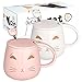 Produktbild 2er-Pack süße Katzenbecher Katze-Kaffeetasse-Set mit Deckel und Lovely Kitty Spoon Neuartiges Tassenset für Katzenliebhaber Mädchen Frauen Weihnachtsgeburtstag Geschenk 450ML Weiß und Rosa