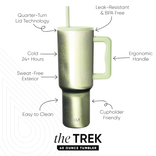 Image of Simple Modern 40 oz Trek Tumbler with Handle and Straw Lid | Cup Holder Friendly Insulated Stainless Steel Travel Mug | Key Lime Cateye