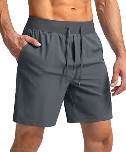 Men's Running Shorts with Zipper Pockets 7 Inch Lightweight Quick Dry Gym Athletic Workout Shorts for Men (Grey, XS)