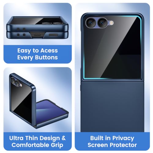 Image of Ruky for Z Flip 8 Case Built-in with Privacy Screen Protector, Blue | Support Wireless Charging, Full Body Cover Shockproof Hard PC Ultra-Thin Phone Case for Samsung Galaxy Z Flip 8, Blue