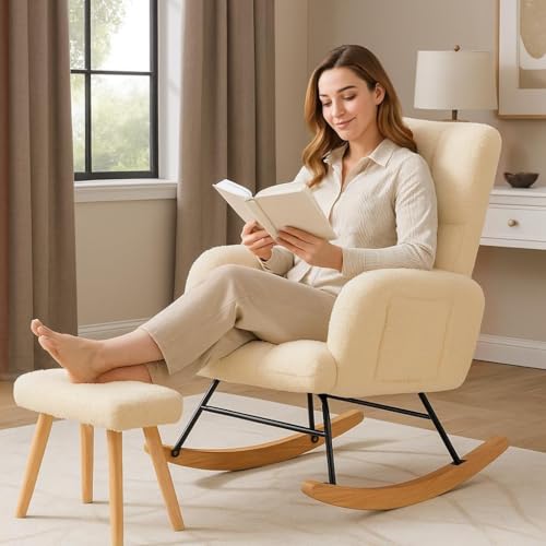 image for COMHOMA Nursery Rocking Chair with Ottoman,Teddy Glider Rocking Chair,