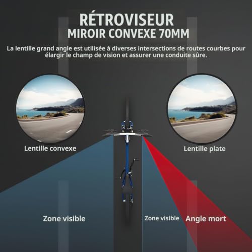 TAGVO Miroirs De Vélo, Miroir Convexe pour Guidon 360° Réglable Haute Définition Rétroviseur de Vélo pour le vélo de Route de Montagne Moto Bicyclette (2 Pièces) – vue 5