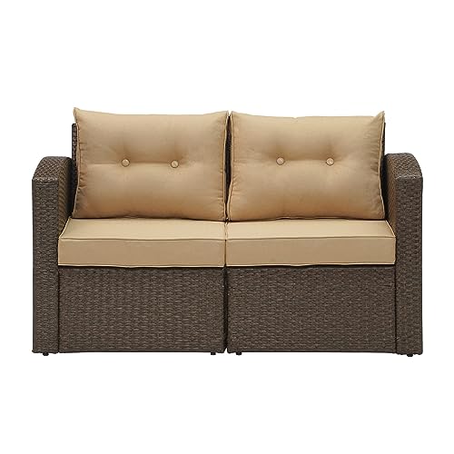 Maxxprime UH010BR-HN-HS-VC Patio Loveseat, 2 Piece Wicker Outdoor Sectional Couch cover