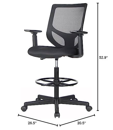 Drafting Chair, Tall Office Chair For Standing Desk, Tall Desk Chair With Adjustable Foot Ring And Armrests, Ergonomic Computer Mesh Chair With Lumbar Support And Adjustable Height，Black #TOP7