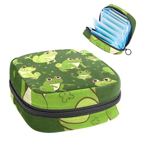Period Bags for School, Sanitary Napkin Storage Bag for Feminine Pads, Cute Green Frogs Ladies Menstrual Cup Pouch Sanitary Pads Organizer