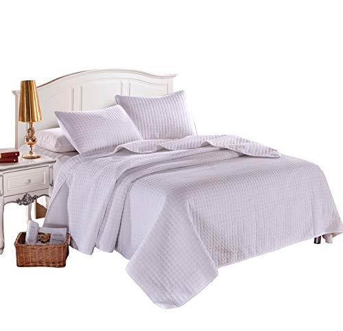 Everest Supply Full White Solid Color Box Stitch Quilted Bedspread Coverlet 86 By 86 Inches Plus 2 Standard Shams 20 By 26 Inch Breathable Reversible Bed Cover For Homes,Hotels,Motels, Rentals 4 Lbs #TOP25