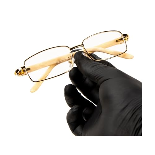 Image of Retro 90's Large Luxury Men's Classic Square Full Gold Frame Eye Glasses Vintage Tan Arm Rectangle Hip Hop Clear Lens Eye Glasses For Men