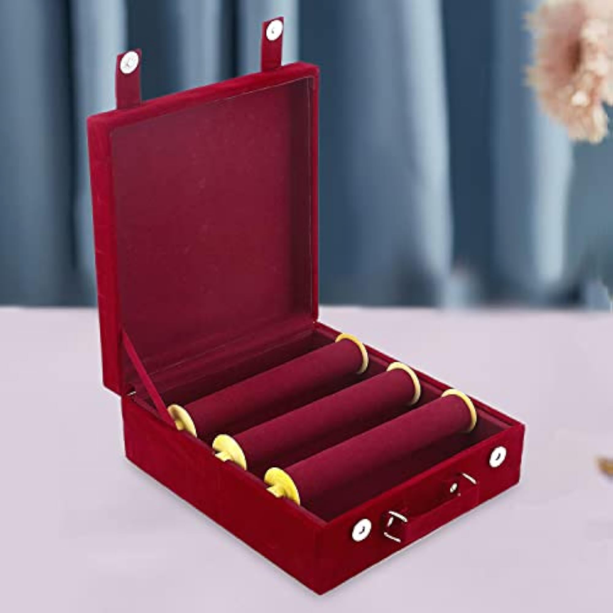 Wooden Bangle Box Organizer with Removable Rod, Maroon