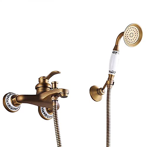 YADLCR Badewannenarmatur - Badewannen- und Duscharmaturen, Retro-Badearmaturen mit Handbrause, Wandhalterung Messing-Badearmatur und Duschsysteme (Color : Gold2) Cover