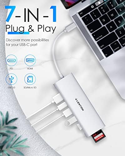 LENTION USB C Multi-Port Hub with 4K HDMI, 3 USB 3.0, SD/Micro SD Reader, Type C Charging Adapter for 2022-2016 MacBook Pro/Air (Thunderbolt 3), New Mac Air/Surface, Chromebook, More (C36B, Silver)