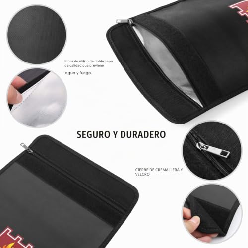 Miniatura 5 de Moko Bolsa Para Documentos Ignífuga, Resistente Al Fuego Y Al Agua, Protege Tus Objetos De Valor, Documentos, Dinero, Joyas, Cremallera Para Máxima Protección, Color Negro