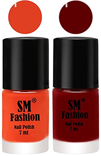 Image of Long Lasting Nail Polish | Nail Paint Combo 7 ml Each) - Set of 2 Reddish Orange -Dark Red